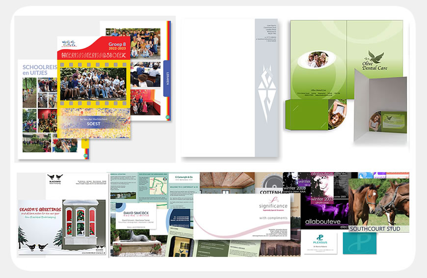 Blue Violet artwork projects: logo, stationery, calendars, photography